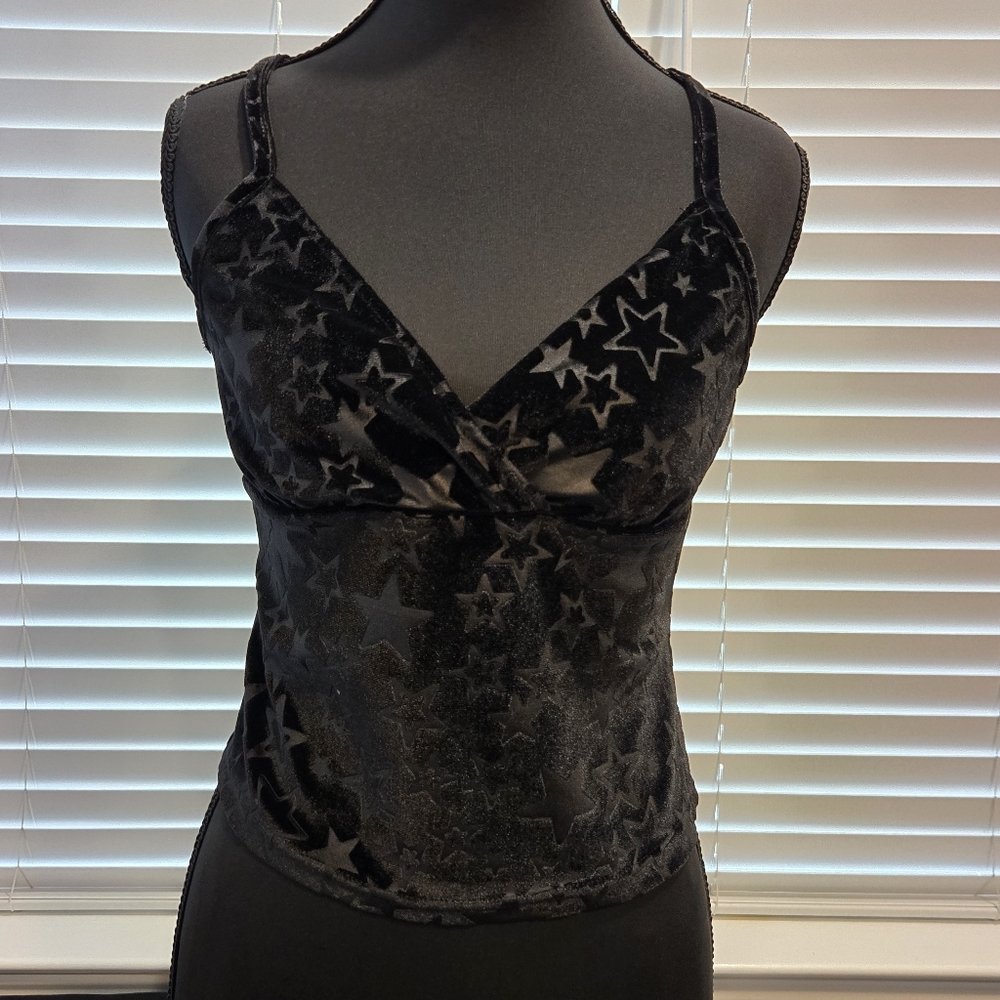 Black Velvet Star Patterned Women's Crop Top